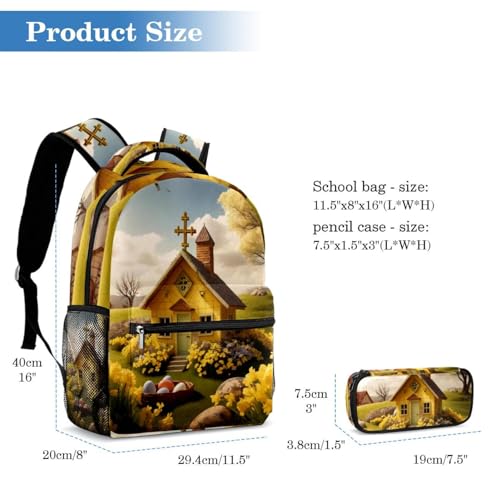 Sac à dos maison de Pâques jaune et trousse pour le collège