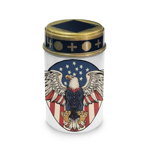 Image of Poceacles Eagle American Flag White Solar Lights Outdoor Solar Powered Cemetery Stake Lights Grave Lamp Landscape Lighting Waterproof Grave Flameless Candles United States 250th Decor, Set of 6
