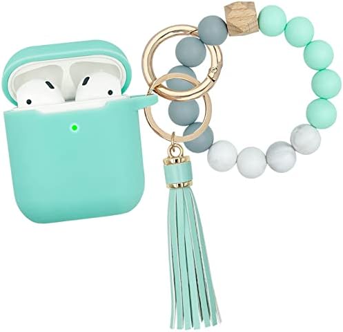 KOUJAON AirPods Case, Silicone Protective Case Cover with Beaded Bracelet Keychain Compatible with Apple AirPods 2nd 1st Generation Charging Case (Mint Green)