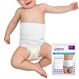 BABY BLOWOUT BLOCKER Pediatric Ostomy Wrap Mild Compression Band - White, Waist Size 18 - 21 Inches | Compression Waist Wrap Bandage Support Belt to Prevent Ostomy Leaks and Secure G Tube and Feeding Tube (OWWT,Size 1)