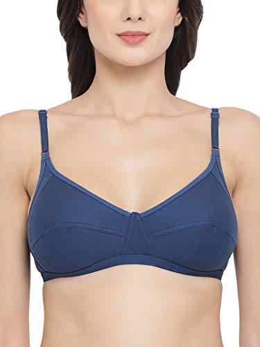 Image of Clovia Women's Cotton Rich Solid Non-Padded Full Cup Wire Free Everyday Bra - Dark Blue