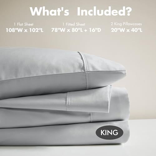 Image of Madison Park Organic Cotton Sheets 300TC, King Size Bed Set, Grey 4 Piece