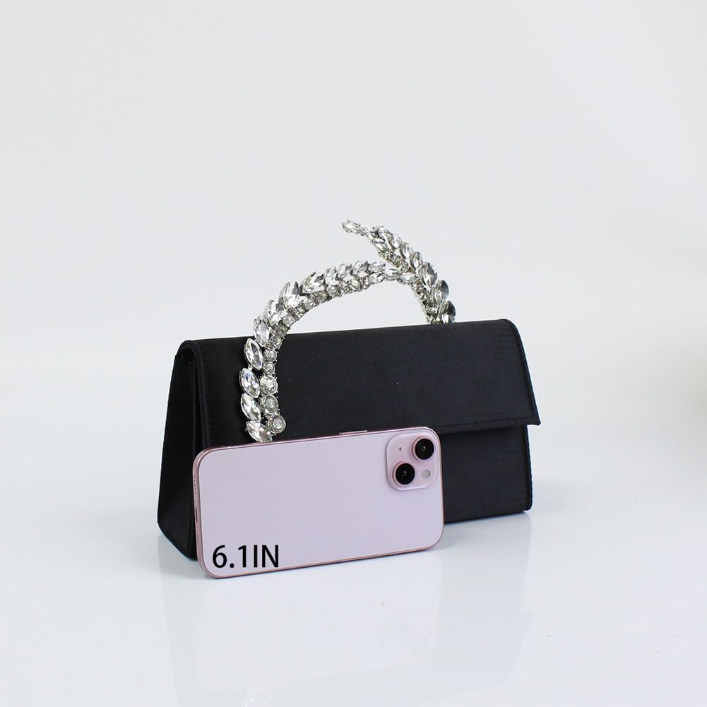 Women's Satin Evening Handbag Rhinestone Handle Clutch Purse Prom Bags Glitter Small Handbags for Party Wedding Prom