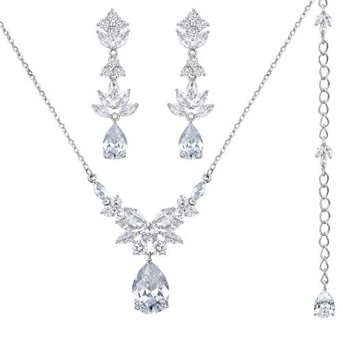 SWEETV Cubic Zirconia Wedding Jewelry Sets for Bride Bridesmaids, Crystal Bridal Earrings and Necklace Set for Women Jewelry Gifts05 (B0D8T676L7) Amazon Price History, Amazon Price Tracker