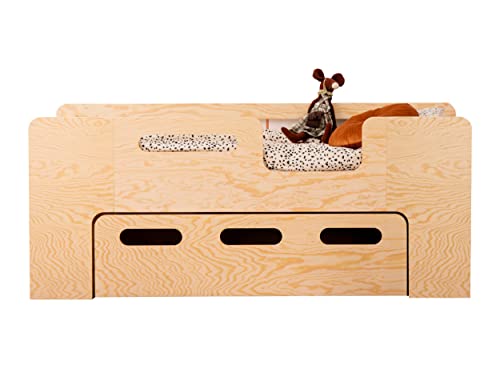 SMARTWOOD PIPI P Kinderbett 80x160 mit Lattenrost und Schublade - Holz Kinderbett mit Rusfallschutz für Jungen & Mädchen - Montessori Bett mit schubladen und Lattenrost 160x80 cm - Naturalholz Cover