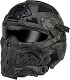 PERTID Tactical Airsoft Schutzhelm Mit Maske, Brille Und Headset, Helm Mit Anti-Beschlag-Ventilator Und Seitenschienen, Helm Für Outdoor-Jagd, Schießen, Rollenspiel