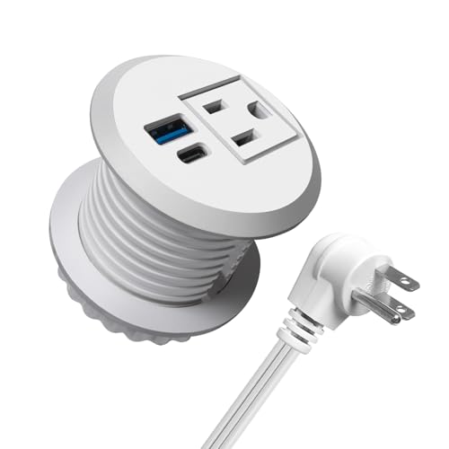 2 inch Desktop Power Grommet with 20W USB-C Fast Charge Recessed Desk Outlet for Conference Countertop Cabinet Nightstand Furniture 6.5FT Extension Cord 45Flat Plug ETL Listed