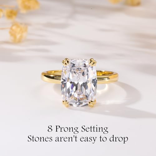 5CT Elongated Cushion Cut Engagement Ring for Women, S925 Sterling Silver Wedding Promise Cubic Zirconia Band, 14K Gold/White Gold Plated Anniversary Birthday Gifts for Her, Size 5-104