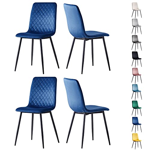 mcc direct Set of 4 Designer Velvet Fabric Dining Chairs Metal Legs Lexi Chairs (Blue)