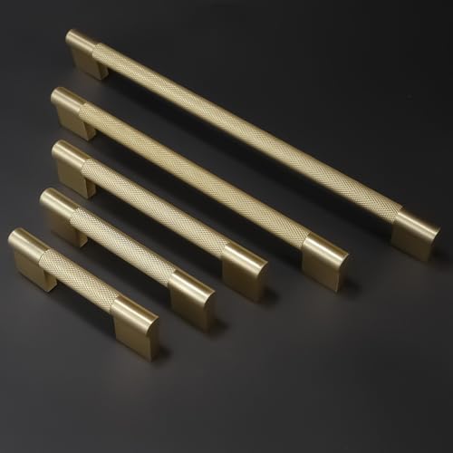 COTYKILEY 6 Pack 12.5 Inch(320mm) Brushed Brass Cabinet Handles Gold Knurled Kitchen Cabinet Pulls Cabinet Door Handles Kitchen Cabinet Hardware Cupboard Drawer Pulls Dresser Handles - Image 7