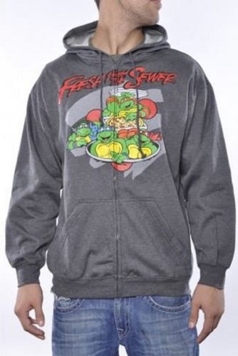 Teenage Mutant Ninja Turtles Fresh From The Sewer Hoodie Sweatshirt Charcoal (Medium)