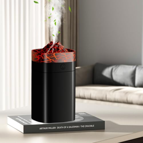 Portable Mini Humidifier, 400ml Small Humidifier with 2 Modes Large Spray, USB Personal Desktop Humidifiers for Home Bedroom Office Travel with 7 Color LED Light, Auto-Off, Bass Work(Black-Crackle)