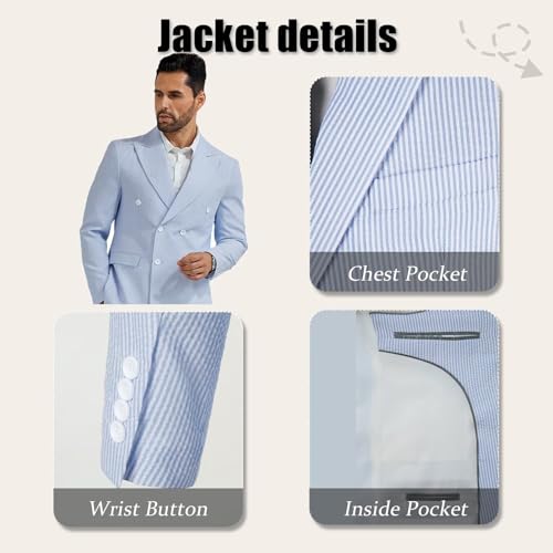 Mens Suit Summer Seersucker 2 Piece Double Breasted Buckle Striped Tuxedos for Men Wedding Suits Beach Party2