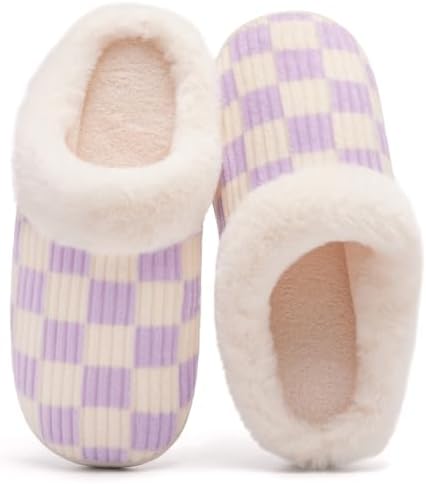 Guyarns Womens Slippers for Indoor Outdoor,House Slippers for Woman Comfy Fuzzy Memory Foam Bedroom Shoes Non-Slip Warm Plush House Shoes(Fuzzy Purple 46/47)