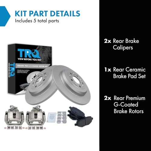 Image of TRQ Rear Brake Pad and Rotor Set Ceramic Solid Rotors Calipers | For 2014-2018 Ford Explorer 2015-2018 Flex Lincoln MKT