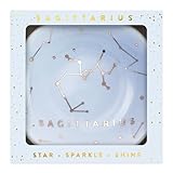 Lucky Feather Sagittarius Zodiac Ring Dish for Women – Glazed Ceramic Jewelry Tray with Astrological Constellation Depicted in Opulent Metallic Gold