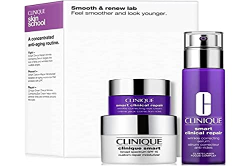 Clinique Smooth & Renew Lab Gift Set 30ml Smart Clinical Repair Wrinkle Correcting Serum + 5ml Smart Clinical Repair Wrinkle Correcting Eye Cream + 15ml Smart Custom-Repair Moisturizer SPF15