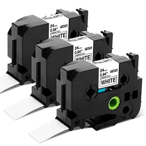 Fimax Ruban pour Étiqueteuse Compatible Brother TZe-251 TZe251 24mm Ruban pour étiquettes Brother P-Touch PT-D600 PT-P700 PT-P900W PT-P950NW (Pack de 3, Noir sur Blanc) Cover