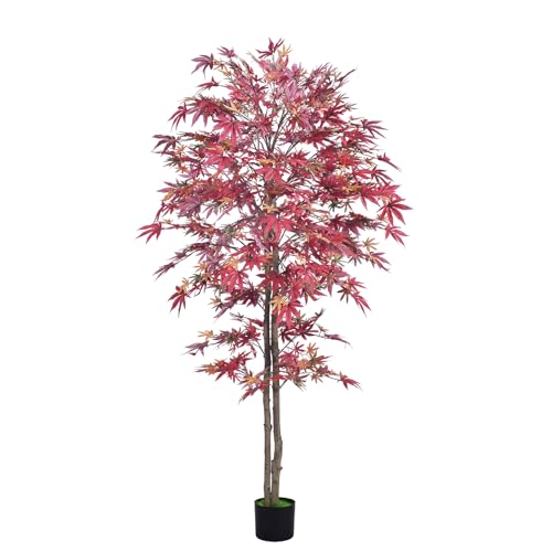 HAIHONG Artificial Tree-5FT Artificial Red Maple Tree-Fake Potted Tree with Silk Leaves-Tall...