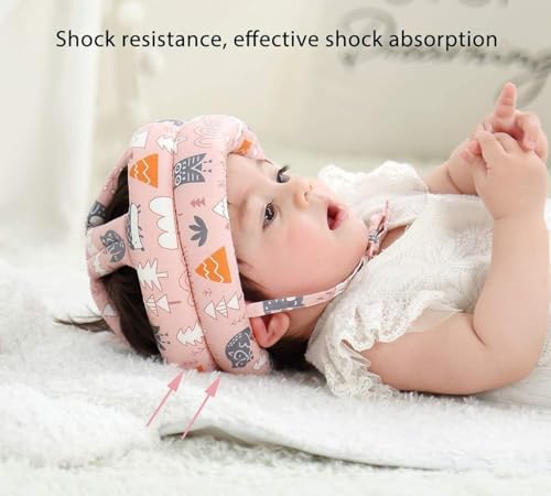 Image of Baby Helmet No Bump Safety Head Cushion Bumper Bonnet Adjustable Protective Cap Child Safety Headguard for Running Walking Crawling Safety Helmet (MULTIPRINT Pink)