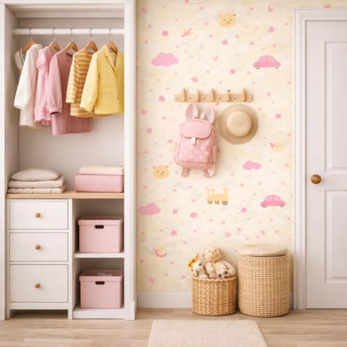 Image of Pink Baby Cartoon Theme Peel & Stick Wallpaper | Self Adhesive Nursery Wall Decor | Cute Kids Room Wallpaper 16 x 144 Inch