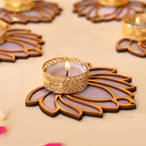 Image of Ascension Handmade Lotus Decorative Tealight Candle Holder Stand Set of 5 - Lotus Reusable Diya for Diwali Floor Rangoli Decoration Items, Home Decor, Diyas Indoor Outdoor Office Gifting,