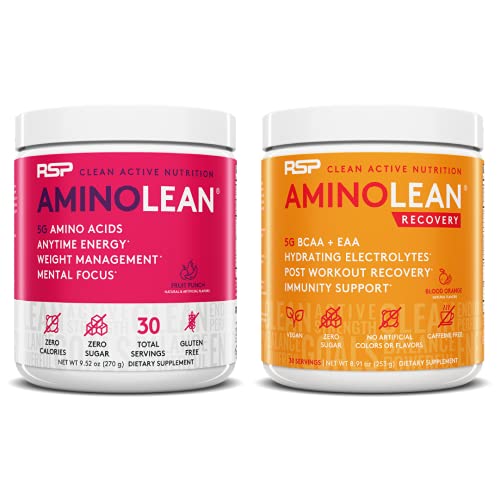 Rsp Nutrition Aminolean Pre Workout Energy (Fruit Punch 30 Servings) With Aminolean Recovery Post Workout Boost (Blood Orange 30 Servings) #TOP24