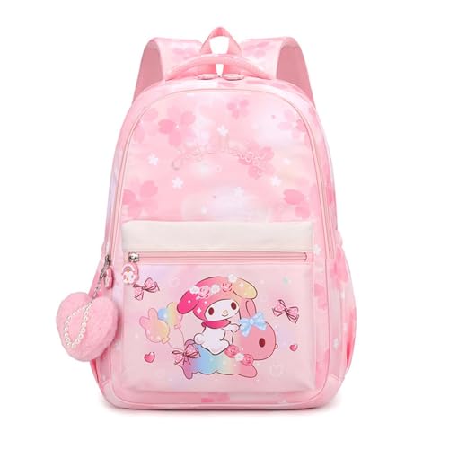 24L Cartoon Backpack for women Cute Bunny Large Travel Backpack Splash-proof Nylon Daypack with Fuzzy Heart shaped Keychain Pink