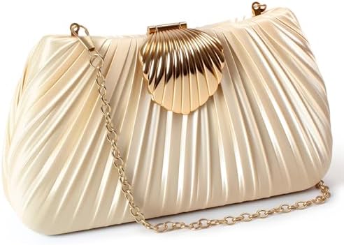 Gold Satin Clutch Evening Bag for Women – Elegant Pleated Wedding...