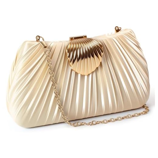 Elegante bolsa clutch em forma de concha para mulheres – bolsa noturna brilhante para festas, casamentos e ocasiões especiais, Champanhe