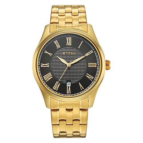 Image of Titan Neo Roman Analog with Green Dial Carnation Gold Stainless Steel Strap Watch for Men - 10063YM01