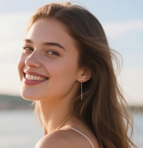 Solid 925 Sterling Silver Bar Chain Dangle Earrings Drops for Women Teens Minimalist Dangle Earrings Tassel Threader Hypoallergenic3