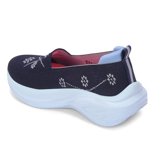 Image of Liberty LEAP7X GLOWSTAR-E Slip-On Sneakers for Women - Peach & Navy Knitted Casual Shoes | Memory Foam Cushioned Insole, Lightweight Slip-On Shoes for Walking, College & Casual Outings