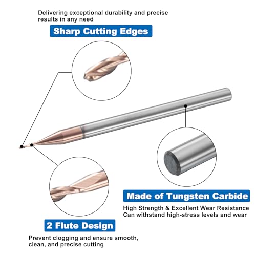Image of HARFINGTON Ball Nose End Mill 2 Flute 0.0240 inch Diameter 1 /8 inch Shank Tungsten Carbide Uncoated Spiral CNC Router Bits 0.072 inch Cutting Length Single End Ball for Carving Engraving Grinding