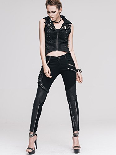 Pantalones Steampunk de mujer con bolsillo de cuero Devil Fashion vaqueros pitillo estilo gótico 5