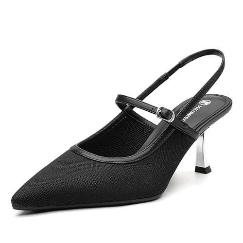 Women's Kitten Heel Pumps - Pointed Toe Closed Toe Sandals with Back Strap, Elegant Low Heel Dress Shoes for Office & Formal Events