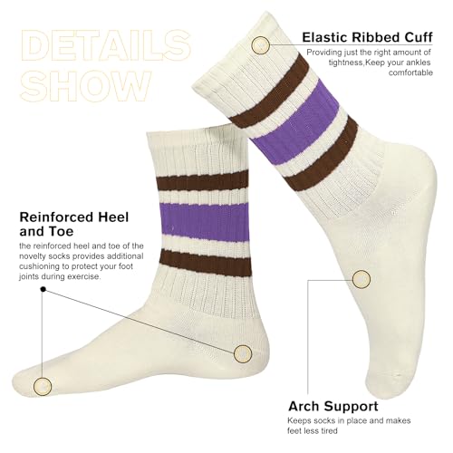 Image of American Trends Womens Novelty Striped Crew Socks Athletic Vintage Slouch Mid Calf Tube Socks