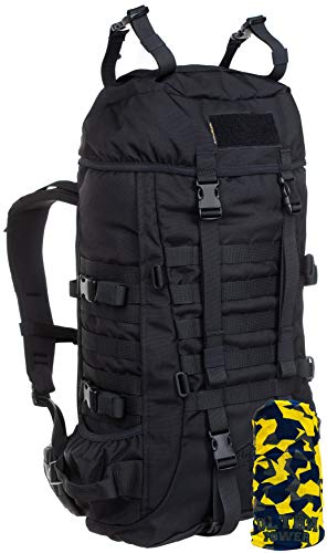 Wisport Mochila Táctica + Ultrapower Tubular | Exterior | Deporte | Excursión | Esquí de Monta?a | Senderismo | Cordura | Silverfox II 40 L, Camuflaje:SF2 - Black