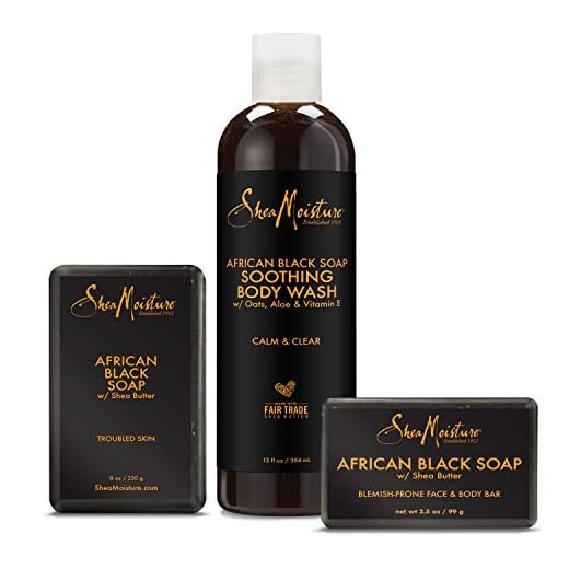 SheaMoisture Bath Face Skin care Kit Body Cleanser for Dull Skin African Black Soap Made with Fair Trade Shea Butter, Aloe Vera, 3 Count
