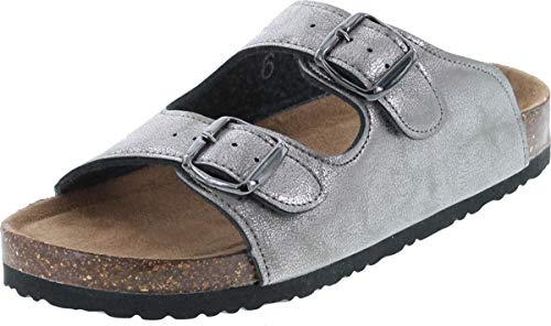 Pierre Dumas Outwoods Bork-46 Women's Vegan Two Strap Buckle Sandals,Pewter,6