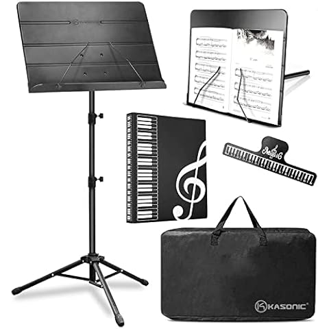 K KASONIC 2 in 1 Dual-Use Folding Sheet Music Stand & Desktop Book Stand with Portable Carrying Bag and Music Sheet Clip Holder (Black) Cover