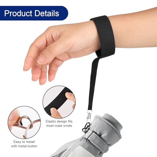 lasuroa 4stk Skihandschuhleine, Premium-Skihandschuhleine Nylon mit Metallknopf Sicherheitsgurt Sporthandschuhe Skihandschuh-Handgelenkriemen Praktisches Skizubehör Aufhängen Handschuhen(Schwarz)