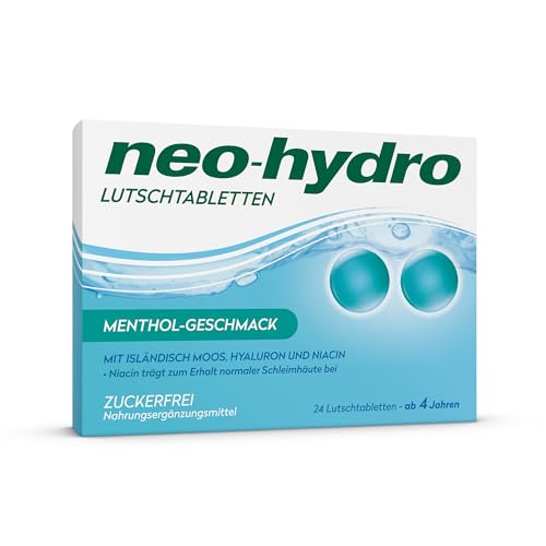 neo-hydro Lutschtabletten 24 St. | Bei Trockenem Hals & Mund | Mit isländisch Moos, Hyaluronsäure und Niacin | Für Erwachsene und Kinder ab 4 Jahren