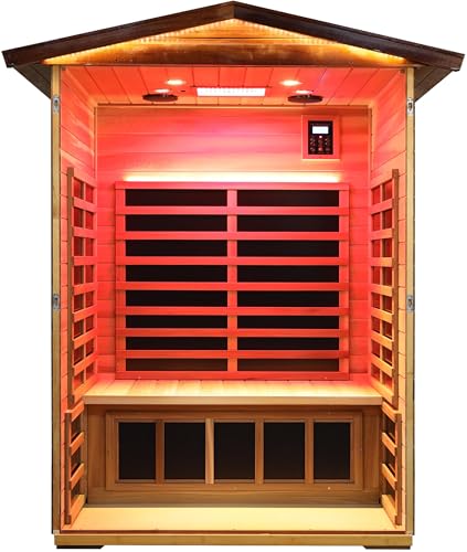 Image of Full Spectrum Ultra-Low EMF Outdoor Sauna 2 Person, Red Cedar Far Infrared Saunas for Home, Near&Mid-IR Light, EMF 0.1-1.5mG, Bluetooth & Chromotherapy