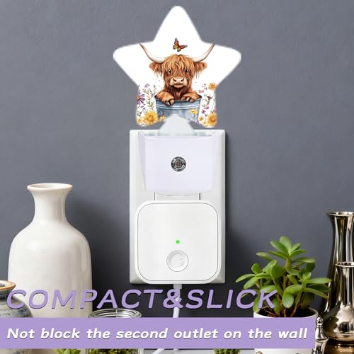 Image of Night Light,Highland Cow Night Lights Plug into Wall Butterfly Flowers Decorations for Bedroom Bathroom,Dusk to Dawn Sensor Kitchen Hallway Stairs Energy Efficient Desk Lamp