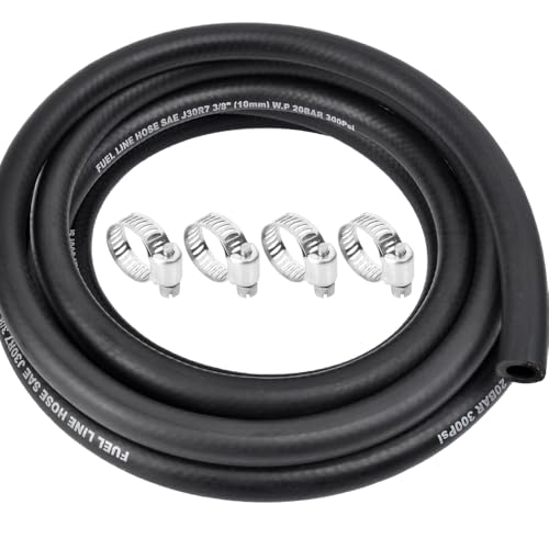 3/8 Inch ID Fuel Line Hose - 10FT Marine Grade Fuel Line with 4PCS Hose Clamps 300PSI High-Pressure Fuel Line for Automotive Fuel Systems Engines (3/8 ID)