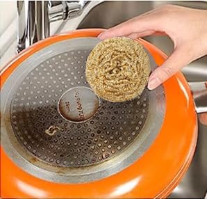 Image of 6 pcs Brass Ball Scrubber for Kitchen Scrub Pots Dishes Wall Tub Cleaner Household Cleaning Supplies