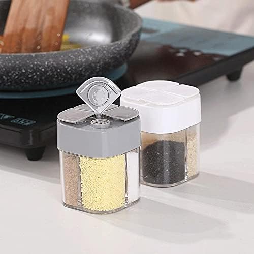tlp Seasoning Jars Four in One Seasoning Glass Can Transparent Seasoning Can Kitchen Spice Pepper Shaker Spice Jar Rotating Cover Salt Sugar Bottle (Color : Gray) (Gray)