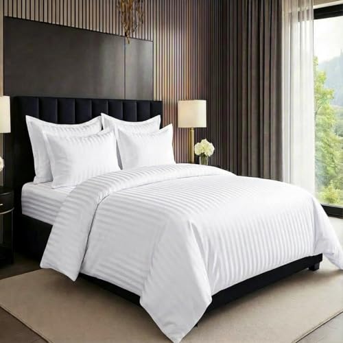 MOONCEE 6Pcs Bed Sheet King Size Set With Duvet Cover 220x240 Microfiber Bed Sheets Bedding Set Includes 1 Fitted Sheet 1 Quilt Cover & 4 Pillows Cases (White 6Pcs Duvet Cover Set- King)