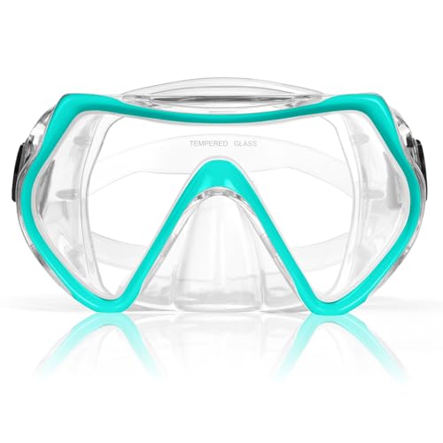 AOOSA Masque de Plongée, Masque de Snorkeling en Verre Trempé, 180° View HD Anti-buée Anti-Fuite Lunettes de Natation avec Cache-Nez pour la Plongée avec Tuba, Apnée, Natation, Unisexe